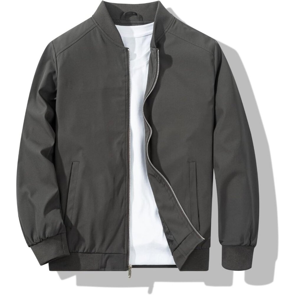 Men's Lightweight Stylish Dark Gray Bomber Jackets Coat Winter Inner Pocket